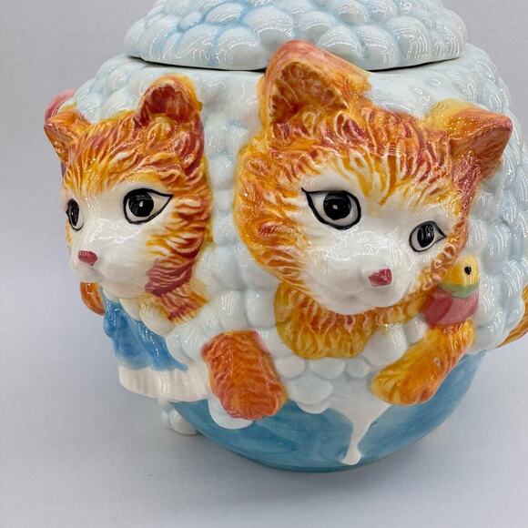 Vintage ANCO Kitten Cat Ceramic Cookie Jar & Lid Bubble Bath With Fish 1970's - Picture 2 of 13